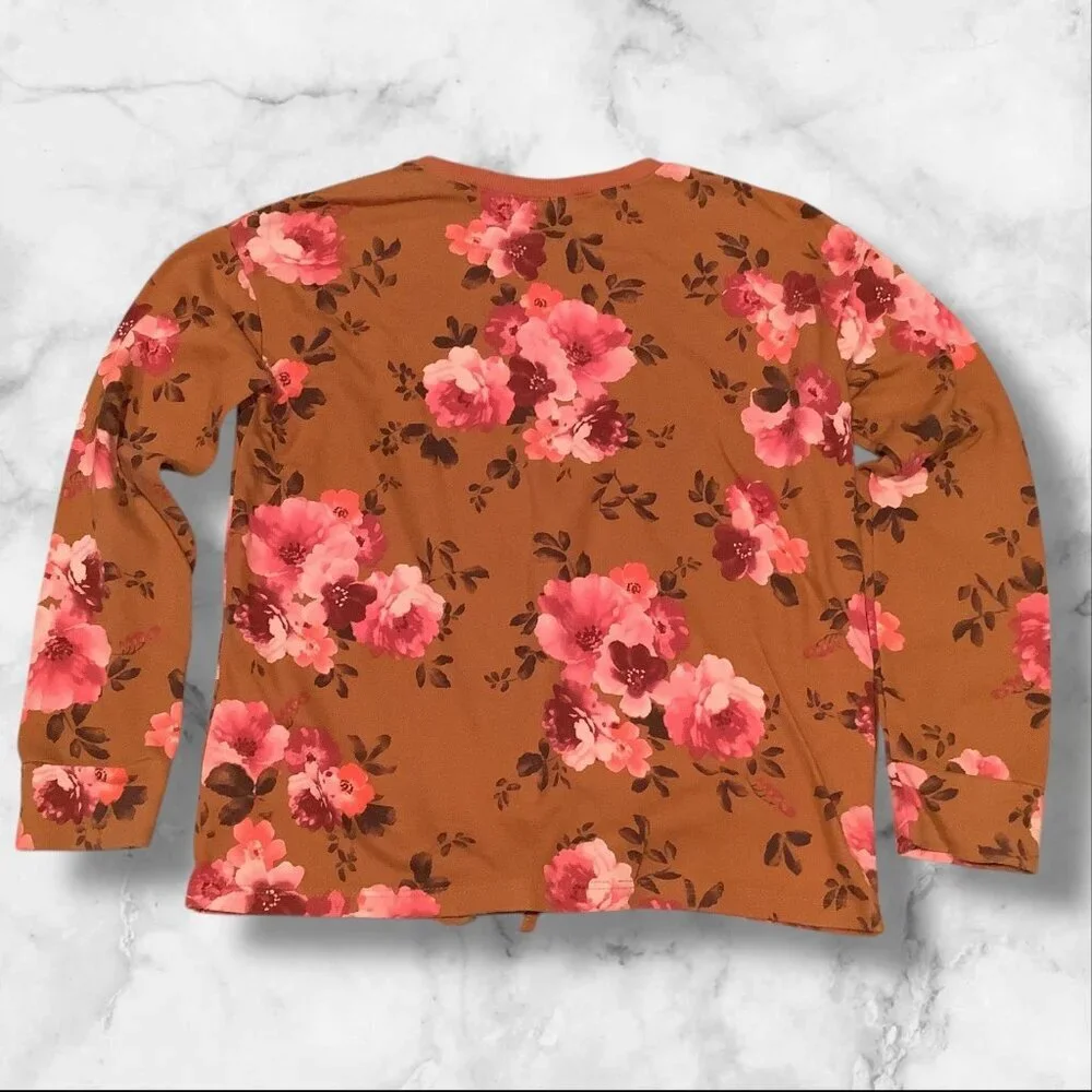 The Children's Place Girls Floral Print Fleece Tie Front Top Brown‎ Long Sleeves